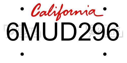 6MUD296 California License Plate