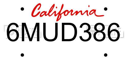 6MUD386 California License Plate