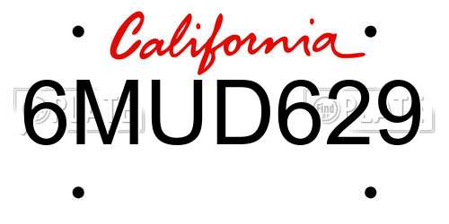 6MUD629 California License Plate