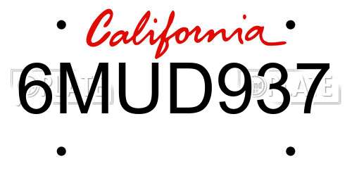 6MUD937 California License Plate