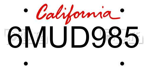 6MUD985 California License Plate