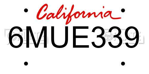 6MUE339 California License Plate
