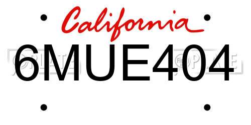 6MUE404 California License Plate