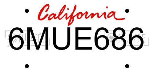 6MUE686 California License Plate