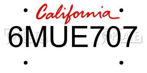6MUE707 California License Plate