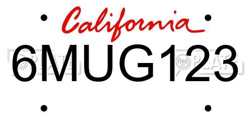 6MUG123 California License Plate