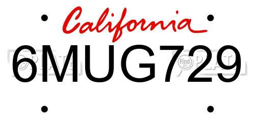 6MUG729 California License Plate