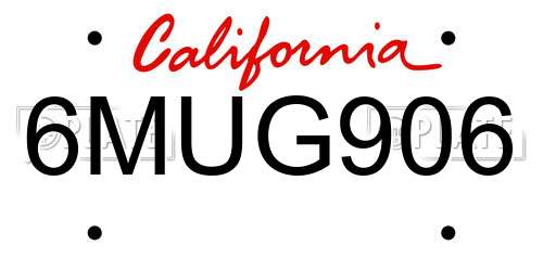 6MUG906 California License Plate