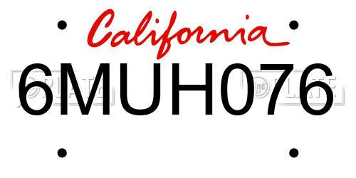 6MUH076 California License Plate