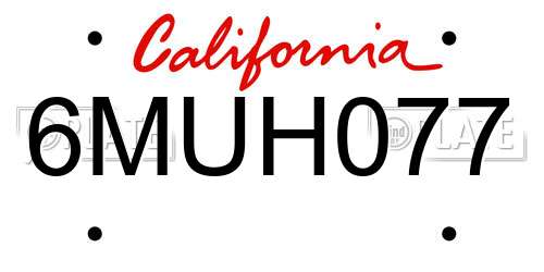 6MUH077 California License Plate