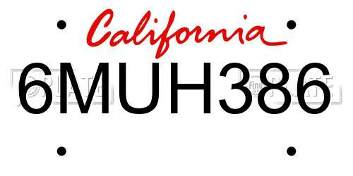 6MUH386 California License Plate