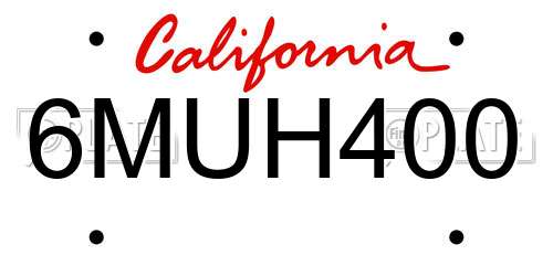 6MUH400 California License Plate