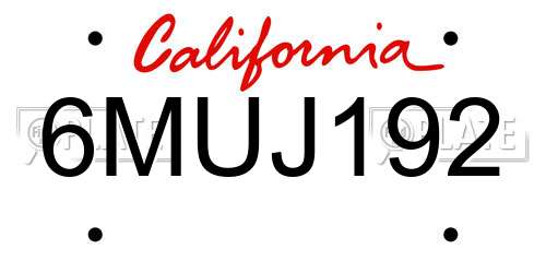 6MUJ192 California License Plate