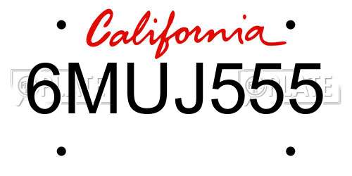 6MUJ555 California License Plate