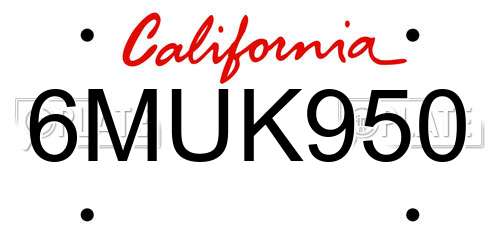 6MUK950 California License Plate