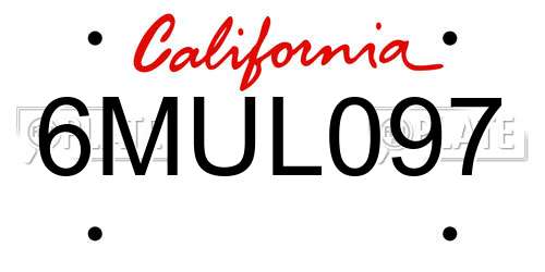 6MUL097 California License Plate