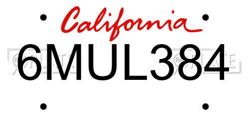 6MUL384 California License Plate
