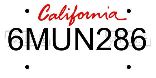 6MUN286 California License Plate