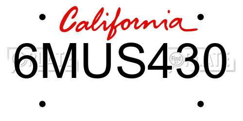 6MUS430 California License Plate