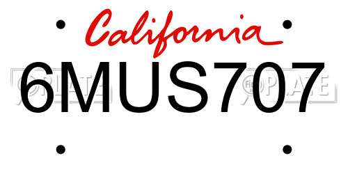 6MUS707 California License Plate