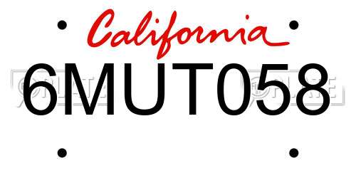 6MUT058 California License Plate