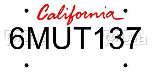 6MUT137 California License Plate