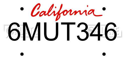 6MUT346 California License Plate
