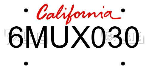 6MUX030 California License Plate