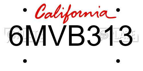 6MVB313 California License Plate