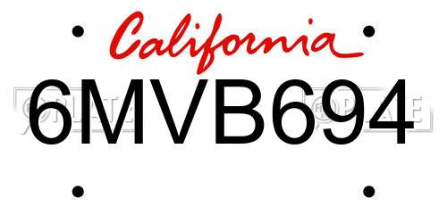 6MVB694 California License Plate