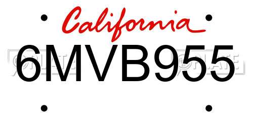 6MVB955 California License Plate