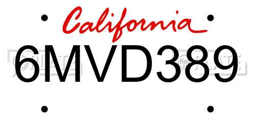 6MVD389 California License Plate