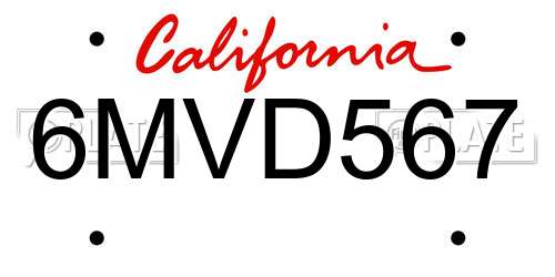 6MVD567 California License Plate
