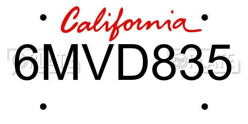 6MVD835 California License Plate