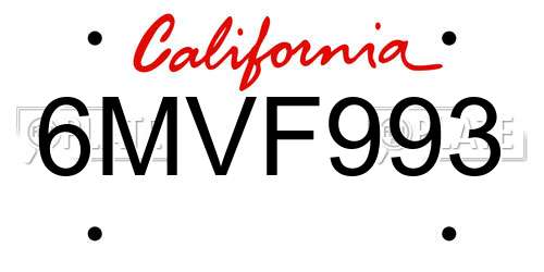 6MVF993 California License Plate