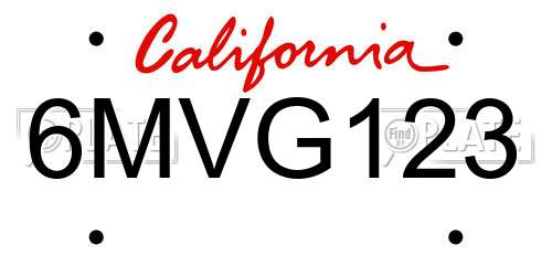 6MVG123 California License Plate