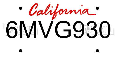 6MVG930 California License Plate
