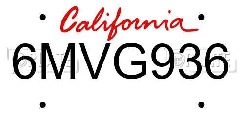 6MVG936 California License Plate