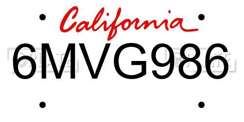 6MVG986 California License Plate