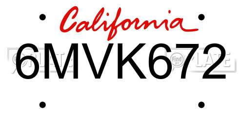 6MVK672 California License Plate