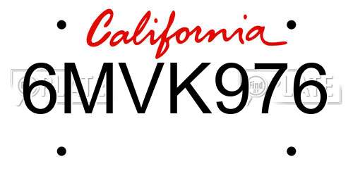 6MVK976 California License Plate