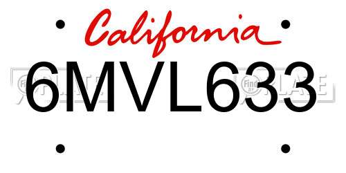 6MVL633 California License Plate
