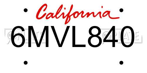 6MVL840 California License Plate
