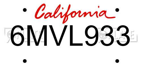 6MVL933 California License Plate