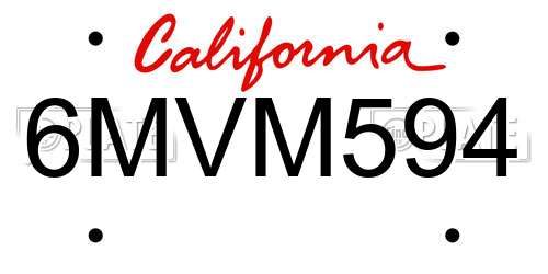 6MVM594 California License Plate