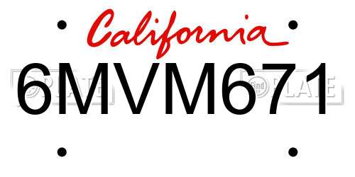 6MVM671 California License Plate