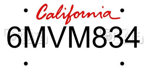 6MVM834 California License Plate