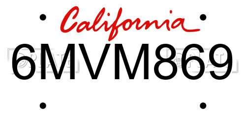 6MVM869 California License Plate