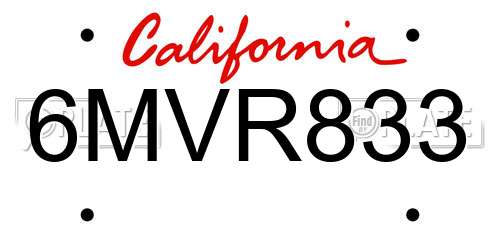 6MVR833 California License Plate
