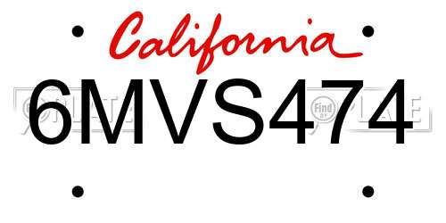 6MVS474 California License Plate